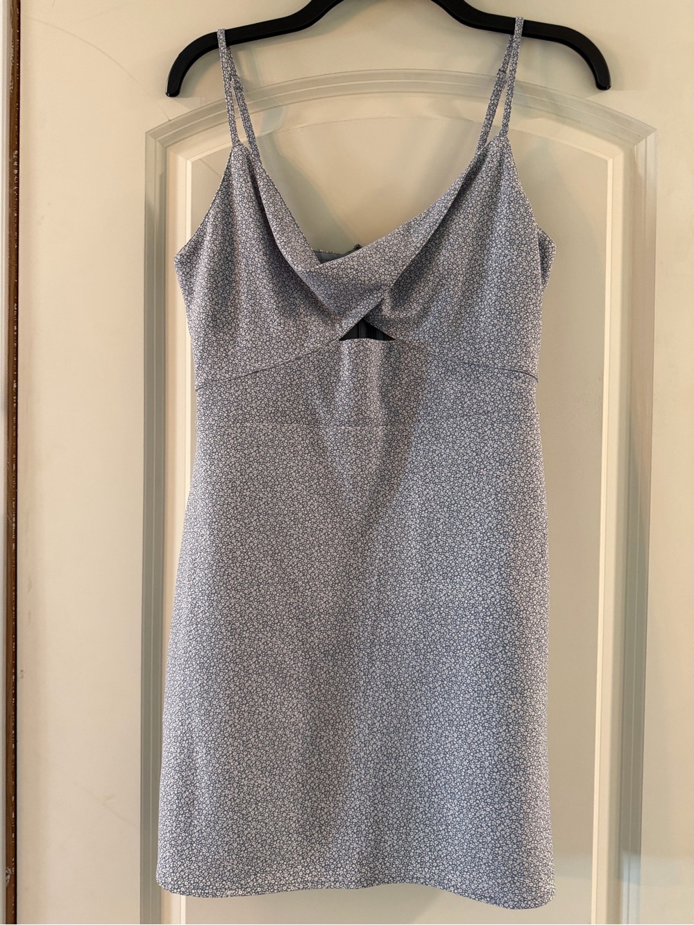 Abercrombie & Fitch Light Blue Micro-Print Cowl Neck Mini Dress